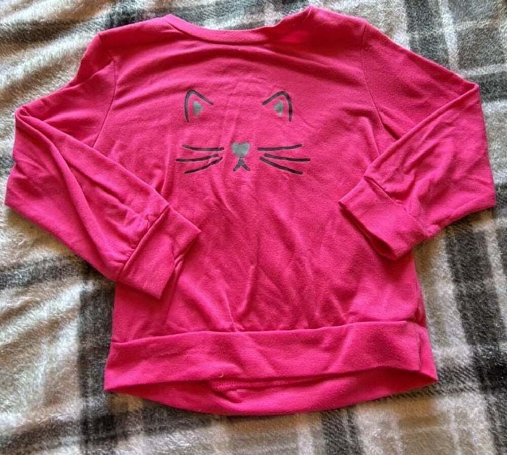 Girls Pink Long Sleeve Crewneck Pullover Sweatshirt with Kitty Cat Graphic Face